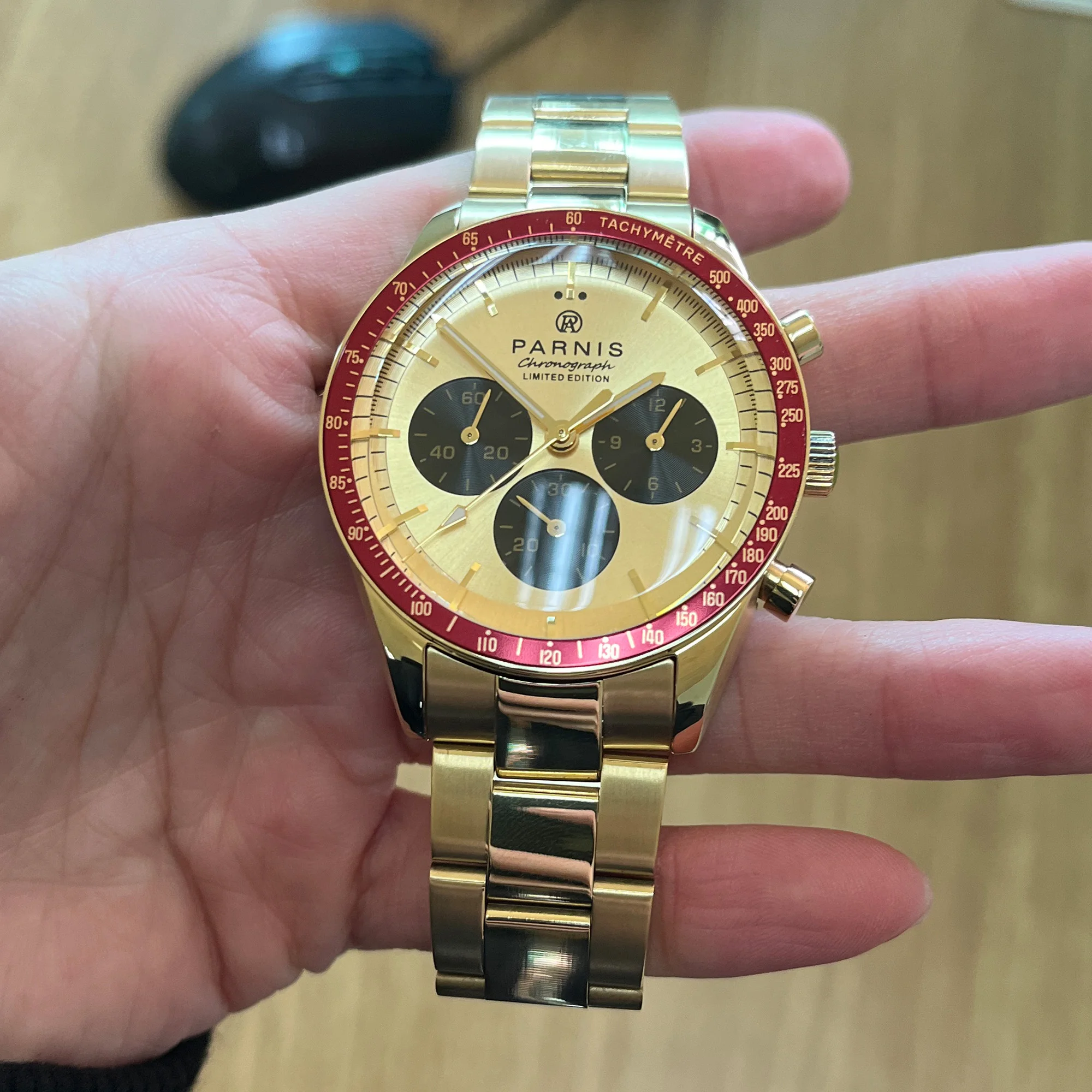 

Новый Parnis 40 мм золотой корпус кварцевый хронограф мужские часы календарь роскошные мужские часы из нержавеющей стали 316L reloj hombre 2025 подарок