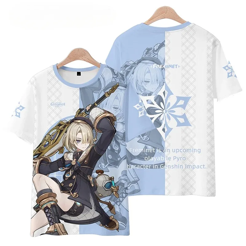 Camiseta con estampado 3D de Anime Genshin Impact para hombre y mujer, camisa divertida de manga corta con cuello redondo, moda de verano, Cosplay