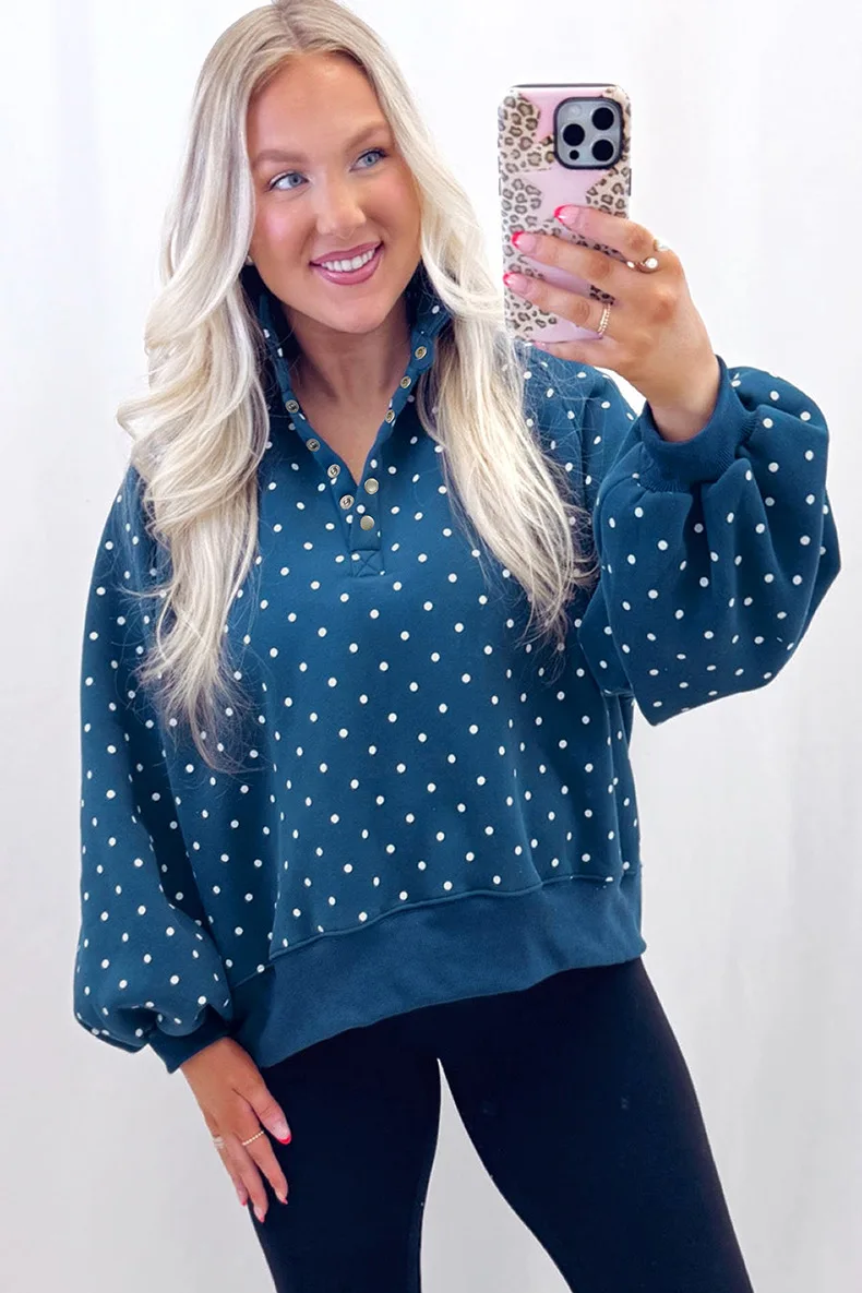 Women Polka Dot Sweatshirt Half Zip Pullover Oversized Loose Fit Long Sleeve Casual Tops Autumn Winter Streetwear