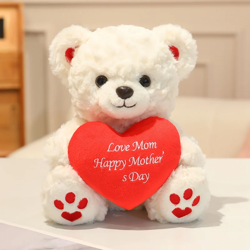 

26cm Teddy Bear Love Heart Soft Plush Toys Love Mom Happy Mother’s Day Stuffed Plushies Dolls Cute Animal Bear For Gifts