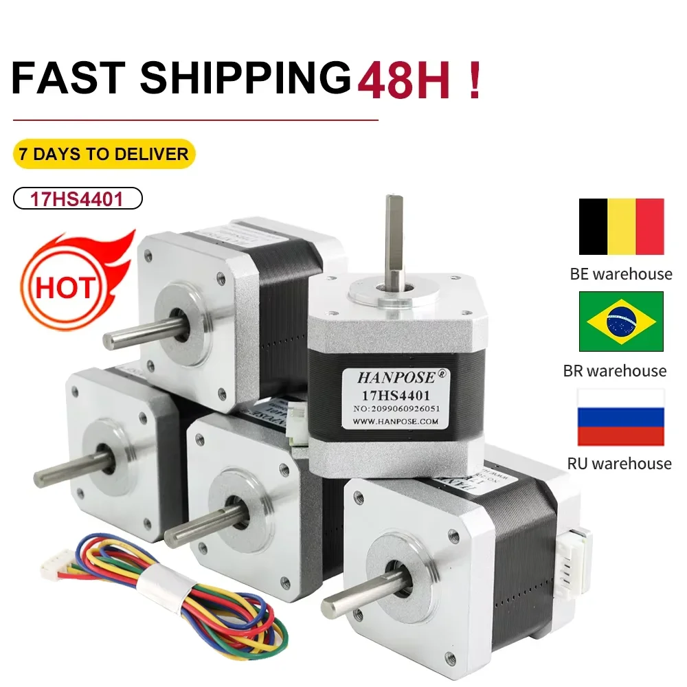 5pcs High torque motor 4 lead Nema 17 motor 12v 1.5A 40N.CM 17HS4401 Smooth operation for cnc 3D printer r Nema17 stepper motor