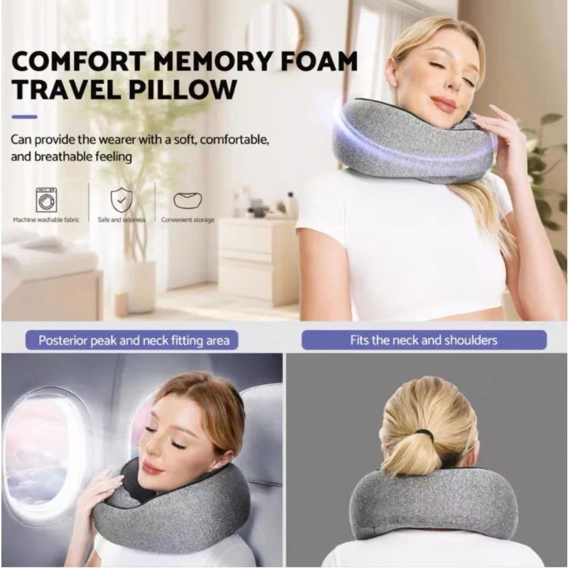 Portable U-shaped neck support pillow for airplane and high-speed rail travel, office nap support pillow for neck support.