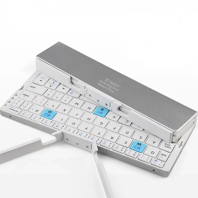 Jomaa teclado plegable Bluetooth teclado recargable Mini teclado inalámbrico plegable teclado de aluminio con soporte para teléfono