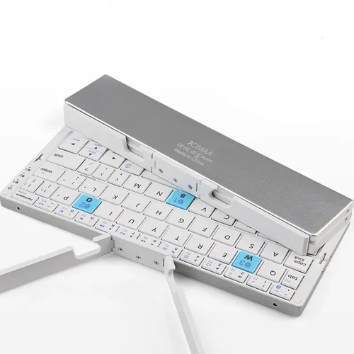 Jomaa teclado plegable Bluetooth teclado recargable Mini teclado inalámbrico plegable teclado de aluminio con soporte para teléfono