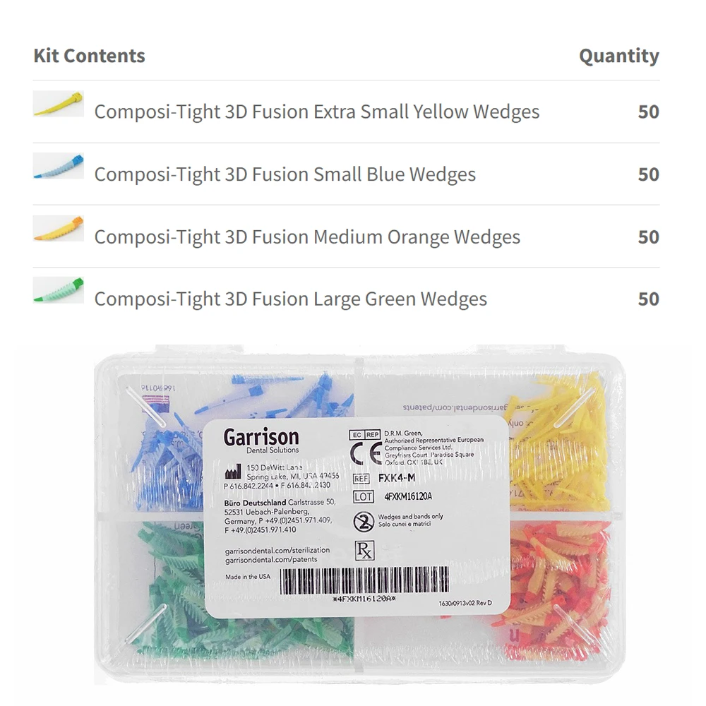 Garrison Wedges Interproximal Wedges Composi Tight 3D Fusion Mini Kit Matrix FXK4-M Dentistry Clinic Product Dentist Tool Dental
