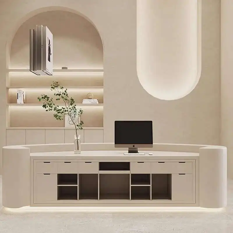 aesthetic computer Reception Desks white drawers cabinet elegant Reception Desks boutique design comptoir magasin home furniture