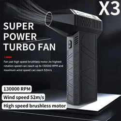 2024 New X3 Violent Blower Mini Turbo Jet Fan Handheld 3nd Generation Brushless Motor 130,000 RPM Wind Speed 52m/s Duct Fans