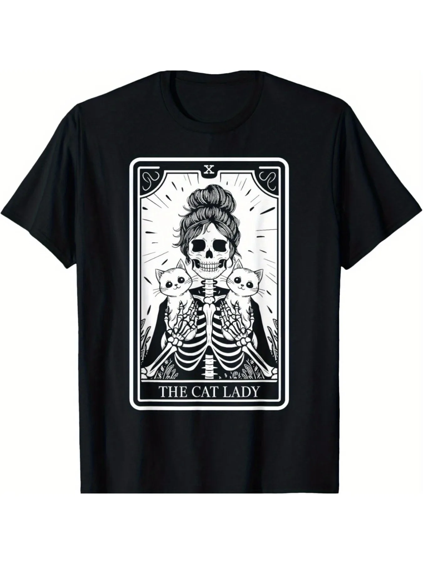 

[Свободное поступление] футболка Cat Lady Tarot Card Skeleton Kitten Lover Cat Lover для мужчин и женщин, Рождество, Хэллоуин, День Благодарения