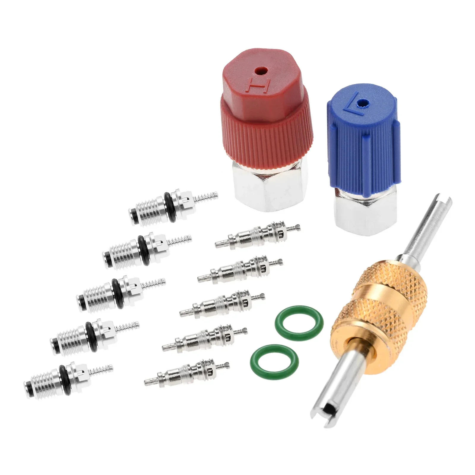 

R12 To R134A High/Low Fitting Port Retrofit 1/4 SAE To 7/16"-20 UNF Conversion Adapter,A/C Rubber Seals &Valve Core Removal Tool