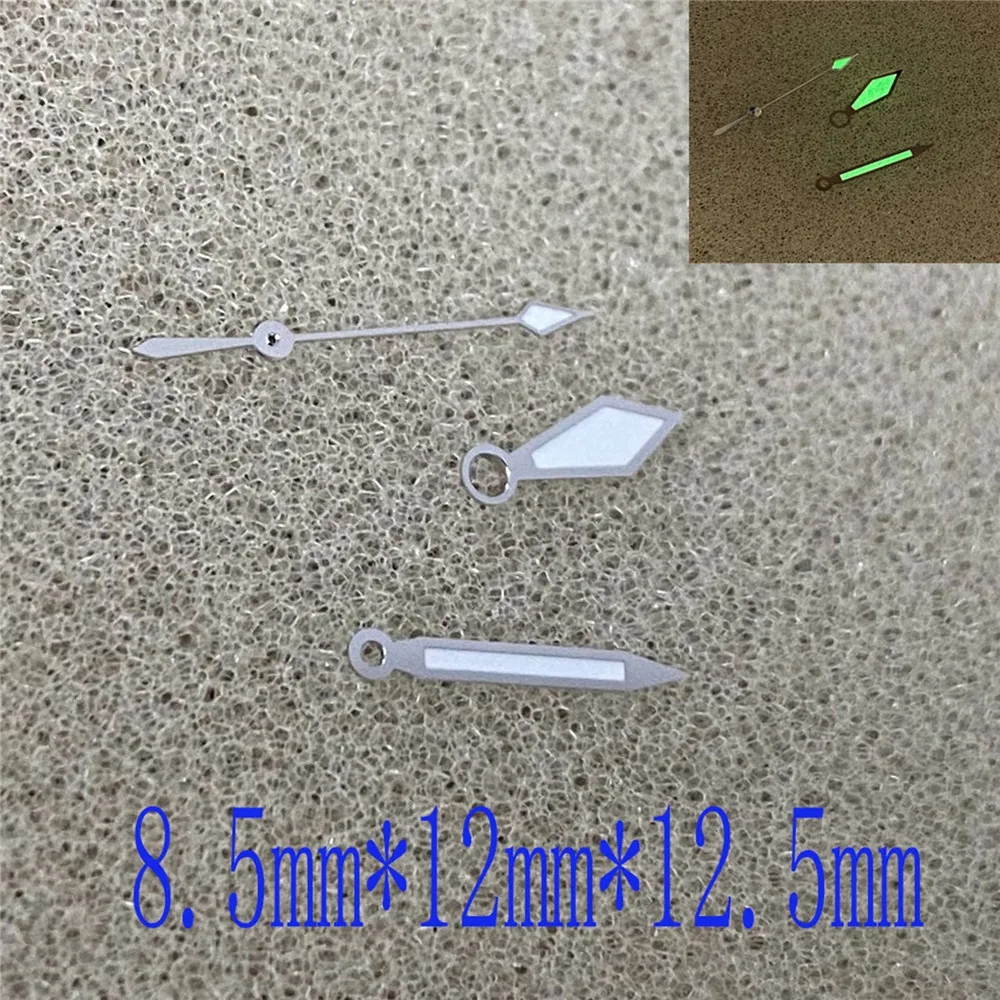시계 바늘 녹색 야광 시계 포인터 NH35/NH36 자동 무브먼트용 실버 핸즈 NH35 8.5mm-12mm-12.5mm 바늘 부품