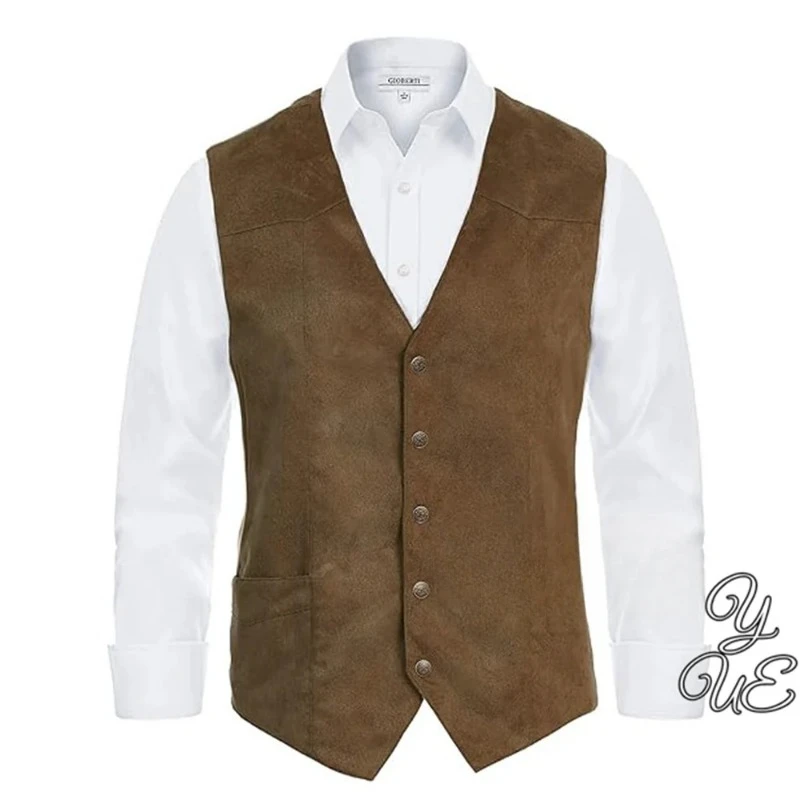 

Men's Slim Fit Suede Suit Vest Casual Loose Fit Large V-neck Groom's Wedding 5-button Fashionable Vest