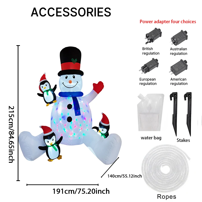 6,89 Fuß aufblasbares Spielzeug, LED-Leuchten, Schneemann, Pinguine, Weihnachtsdekoration für Hof, Weihnachtsbedarf, Heimdekoration, festliches Weihnachtsgeschenk