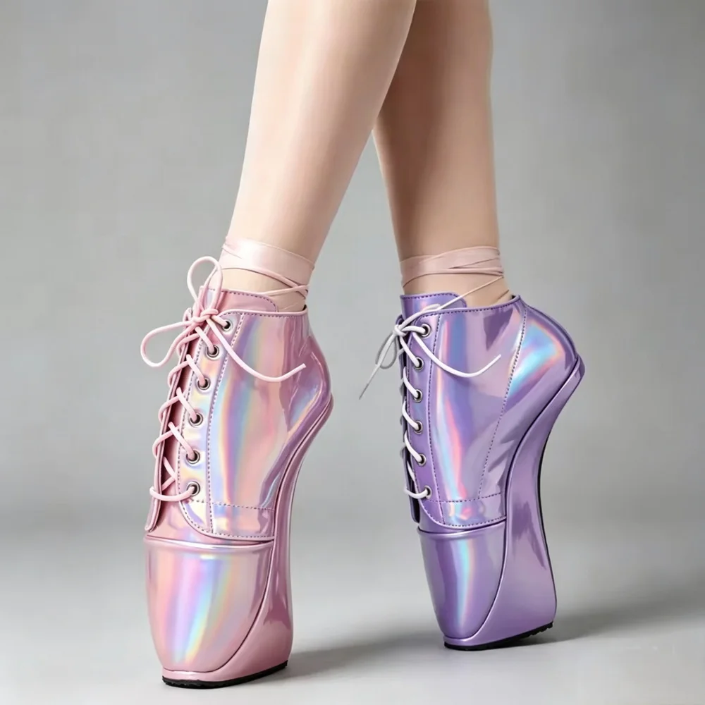 Botas de Ballet con Tacón Alto de 18 cm/7 Pulgadas, Zapatos de Cosplay Holográficos Novedosos para Espectáculos Masculinos, Botas de Plataforma hasta el Tobillo, Rosa, Morado, Colores Personalizados