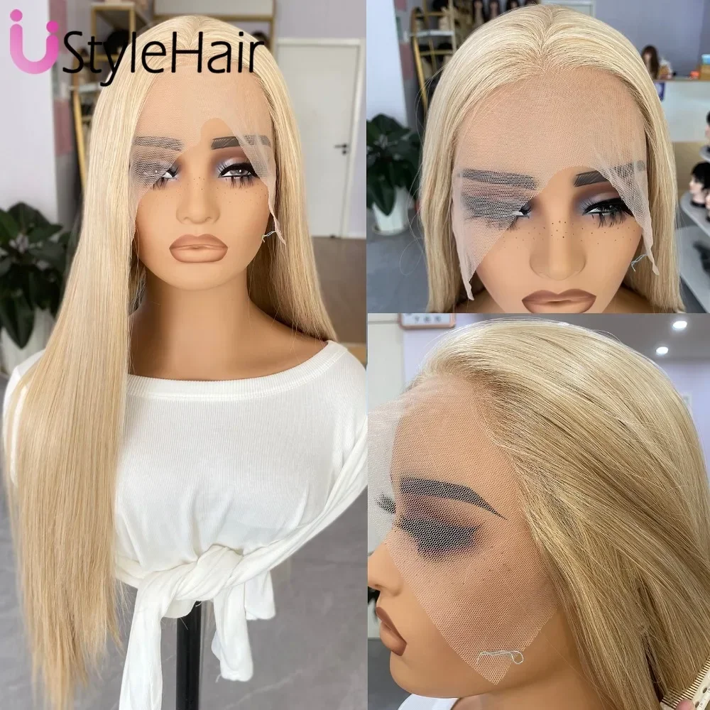 UStyleHair-peluca marrón con reflejos rosas, sintética, larga, sedosa, recta, encaje frontal, rayita Natural, uso diario, pelucas de moda