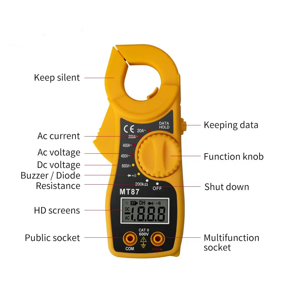 2023 Professional Portable Mt87 Digital Clamp Meter Multimeter Dc Ac Voltage Current Tongs Resistance Amp Ohm Tester Electronic