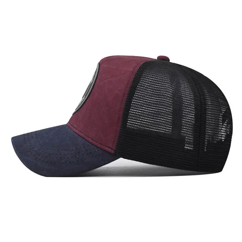 Face Caps for Men Summer Mens Black Two-tone Stitching Cotton Breathable Wicking Mesh Baseball Trucker Hat Male Sport Mesh Brand