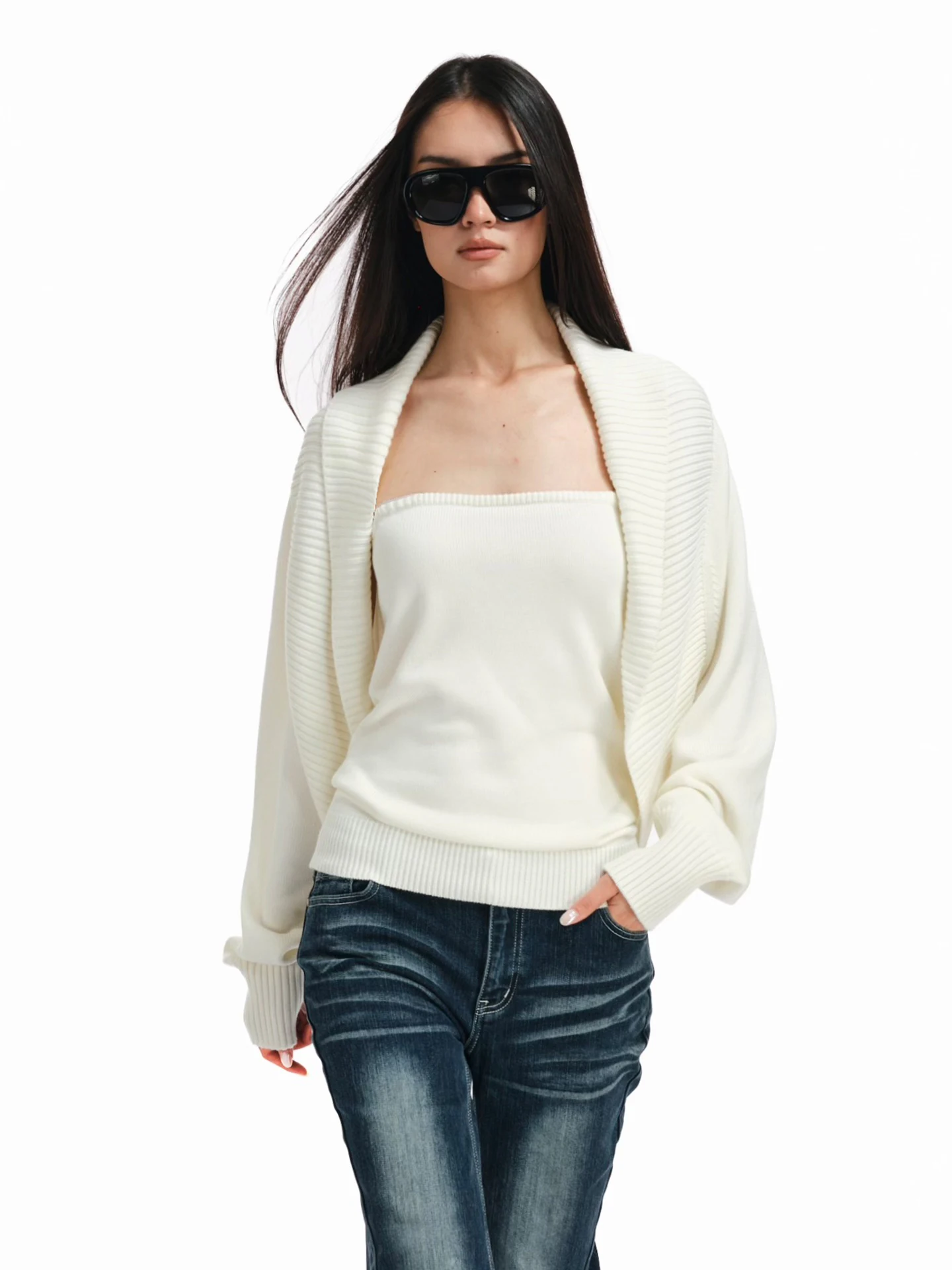 

Laid-ba Woolen Open Cardigan Sweater Elastic Strapl Top Two Little Guys Casual Loose Fit Warmth Ciwalk Commute