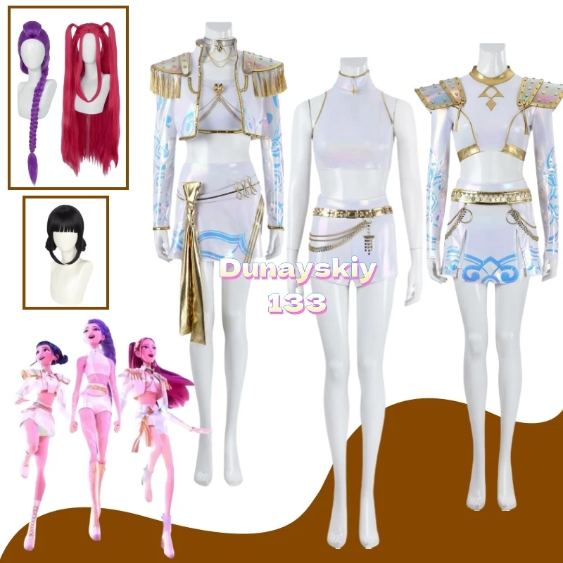 

Охотники на демонов Зои Руми Мира Косплей Костюм Аниме Фильм Белый наряд Юбка Серьги Пояс Реквизит Парик Женская Вечеринка Карнавал