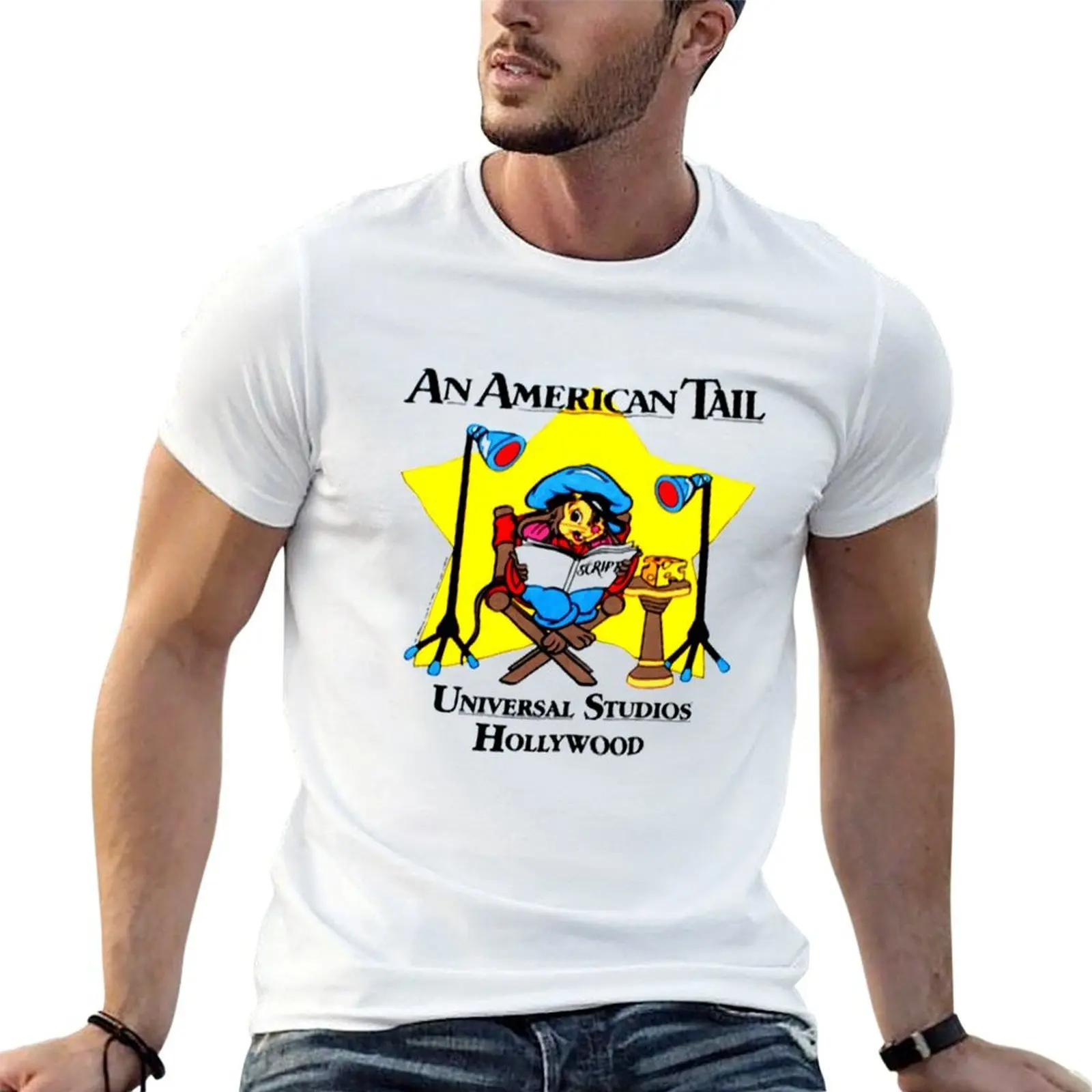 Camiseta Vintage Fievel Mousekewitz de 1986, camiseta masculina de algodão preta, camiseta lisa de algodão para homem, pacote de camisetas.