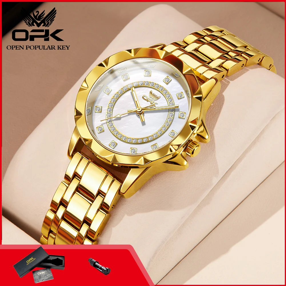 OPK 6011 Women's Luxury Watch Diamond Dial Waterproof Steel Strap Luminous Original Fashion Ladies Quartz Wristwatch