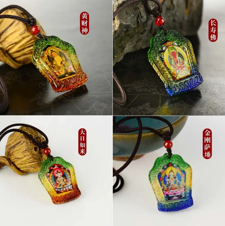 12PCS Greco-Buddhist pocket travel efficacious Mascot #Vajrasattva Yellow Jambhala Amitayus Buddha RULAI Crystal Pendant Amulet