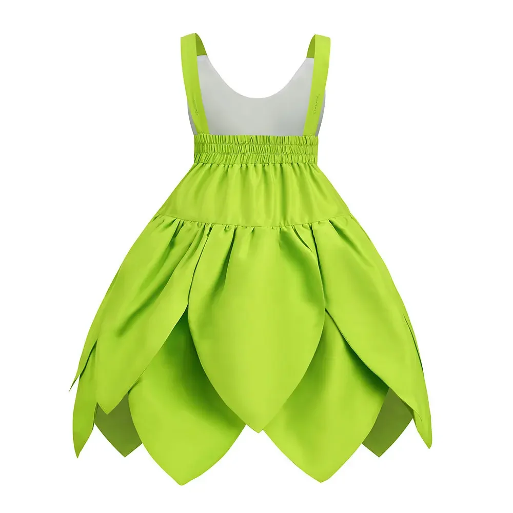 Tinker Bell Fairy Dress Baby Girl Fantasy Forest Elf Cosplay Costume Kids Green Leaf Tinkerbell Gowns Child Halloween Outfits