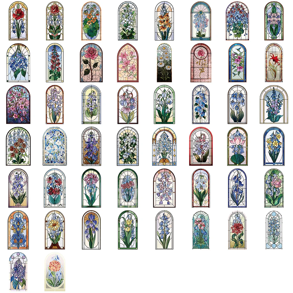 10/30/50 قطعة نافذة ملونة زهرة الفن ملصقات الجمالية مقاوم للماء DIY بها بنفسك الأمتعة الهاتف سجل القصاصات خمر الكتابة على الجدران الشارات التعبئة