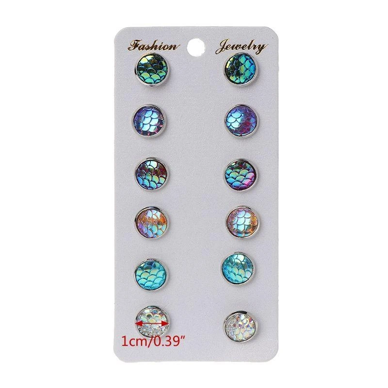 6 Pairs Niche Fish Scale Earring Multi-colors Earrings Set Jewelry Surprise Gift for Girlfriend Boyfriend