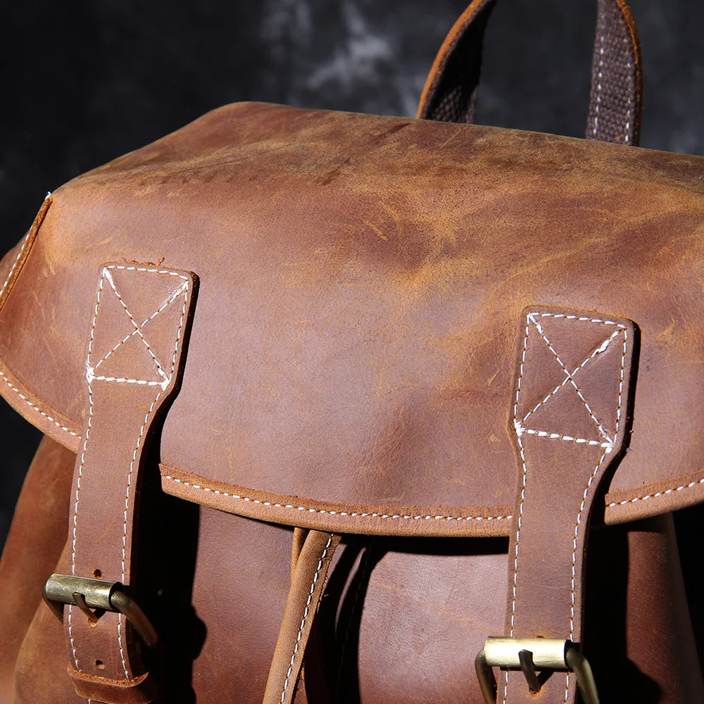 S.WORKER Vintage Echtleder-Rucksack für Herren, Reise-Vintage-Crazy-Horse-Schultasche, Große Laptop-Schultertasche aus Rindsleder für Männer – Detail 12