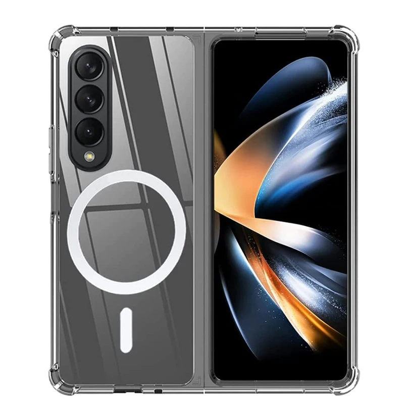 JASTER Magnetic Clear Case for Samsung Galaxy Z Fold 5 3 4 Wireless Charging Shockproof Phone cover for MagSafe 5G TPU and PC