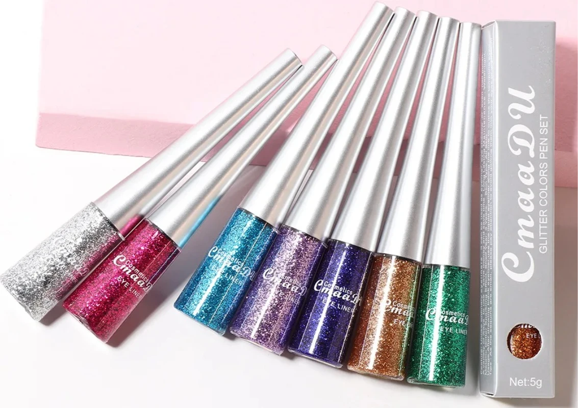 Make Up Eyeliner liquidi lucidi Pigmento Argento Verde Oro Glitter Eyeliner professionali impermeabili Pennello per trucco cosmetico per donna