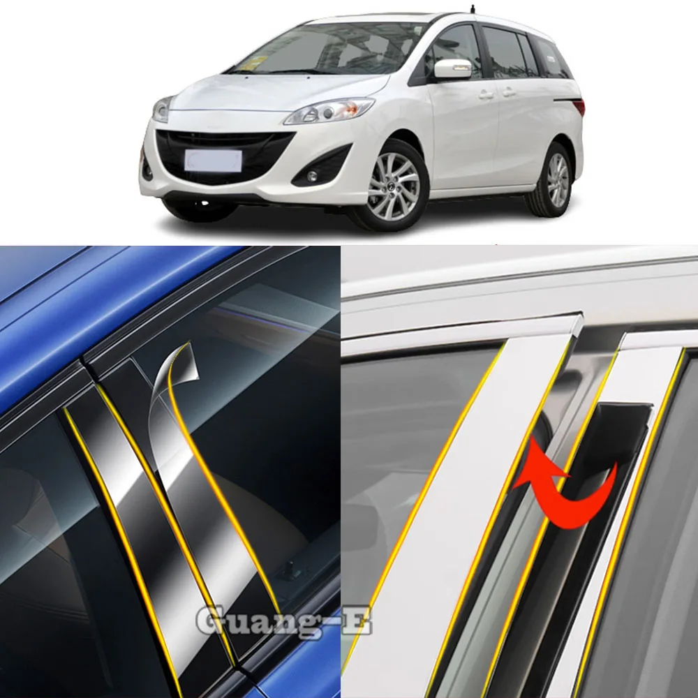 

Накладки на стойки дверей (зеркала) из ТПУ/глянцевого пластика для Mazda5 (M5) 2007-2014, молдинги на окна, декоративные наклейки, аксессуары, 6 шт.