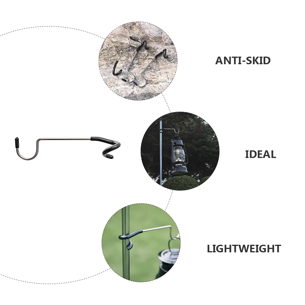 

2 Pcs Camping Lantern Hook Hanger Outdoor Light Hooks Pole Mounted Black Hangers