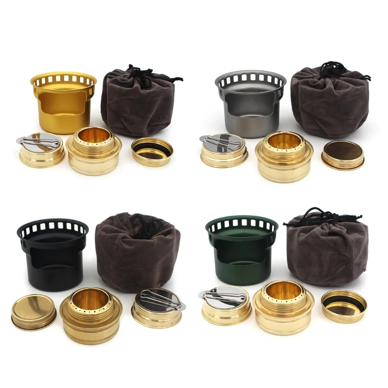 

Windproofs Campings Stove Portable Alcohols Burners Picnics BBQ Furnaces Light weights Tiny Brass Stove for Campings E56D