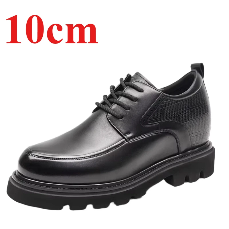 Height Increasing Shoes for Men's Dress Shoes 12cm Genuine Leather Thick Soled Lightweight Comfortable Derby Elevated Shoes Male