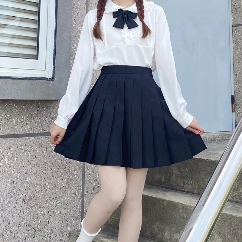 Uniforme japonais JK style décontracté, chemise d'été à manches longues, col en cuir chevelu, haut blanc, jupe plissée à carreaux rose imbibée pour filles