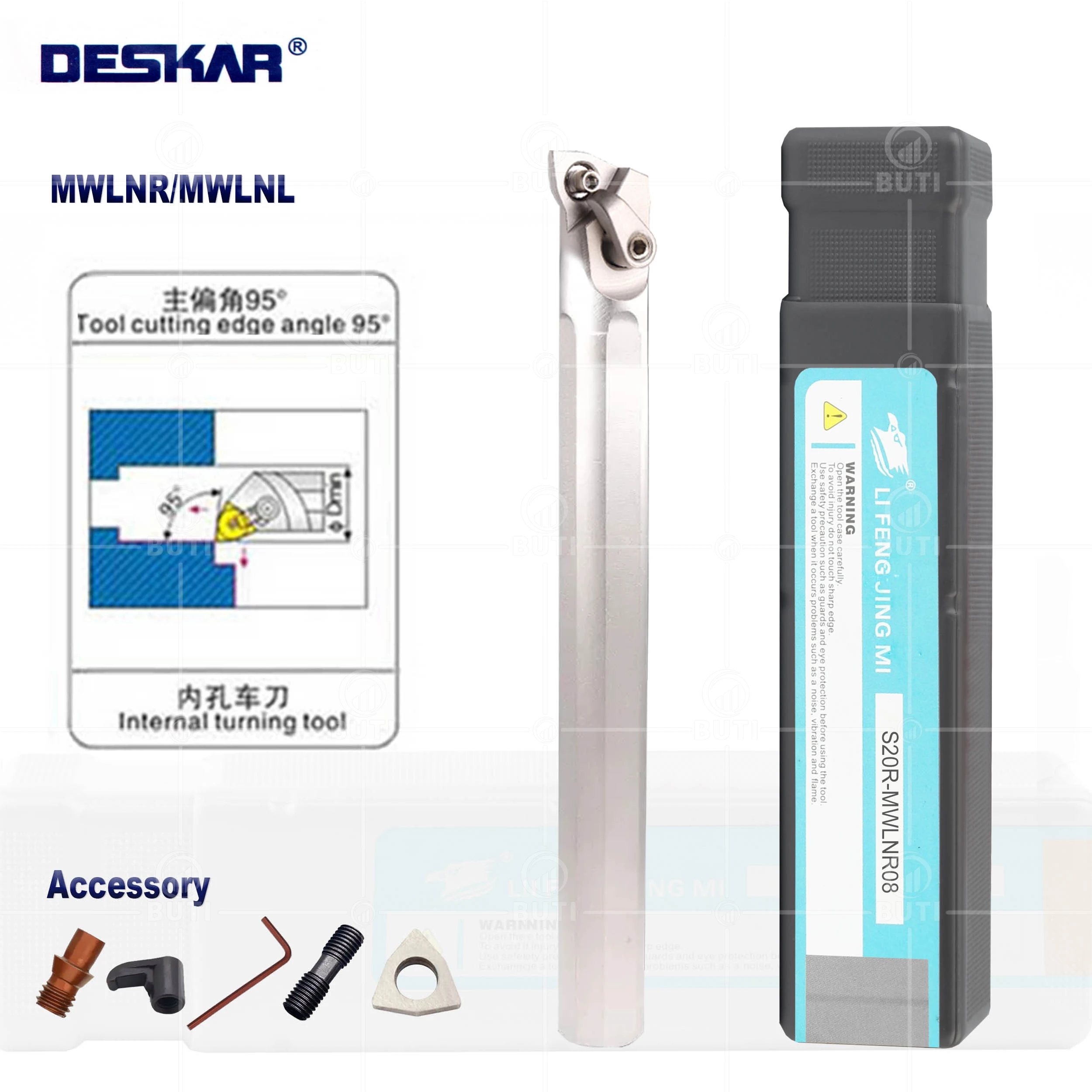 Deskar 100 Original Cnc Metal Torno Cortador Branco Titular S16q S20r S25s Mwlnr l Ferramenta de Torneamento Interno Boring Hold para Wnmg Blade