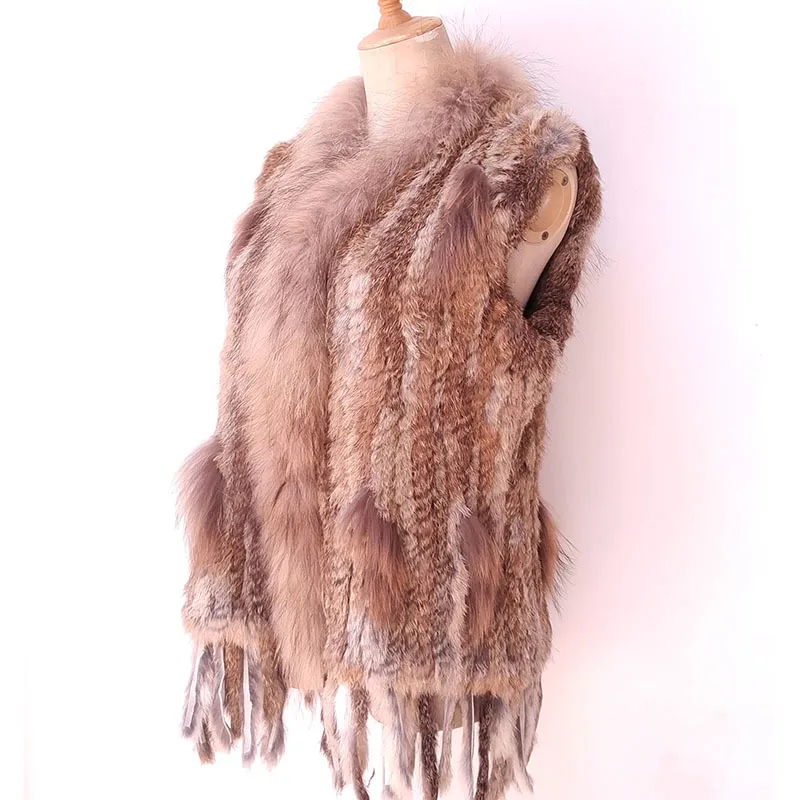 เสื้อกั๊กขนกระต่ายแท้ถักอย่างประณีต ขนแรคคูน ไม่มีแขน งานถักมือ สำหรับงานแต่งงาน ขายส่ง