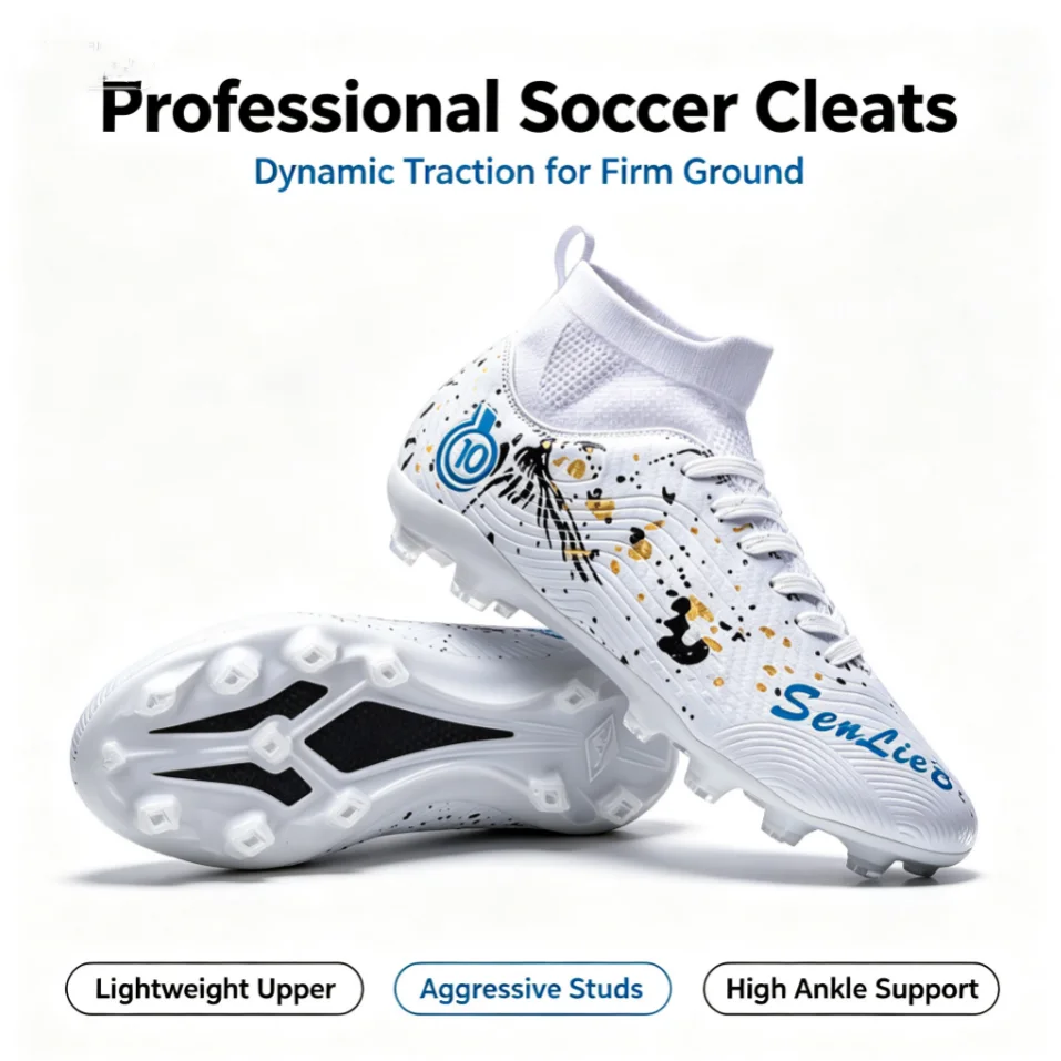 1 Pair High Top Soccer Cleats for Adults, Men&Women Students Breathable Anti-slip Professional Training Sneakers for Football
