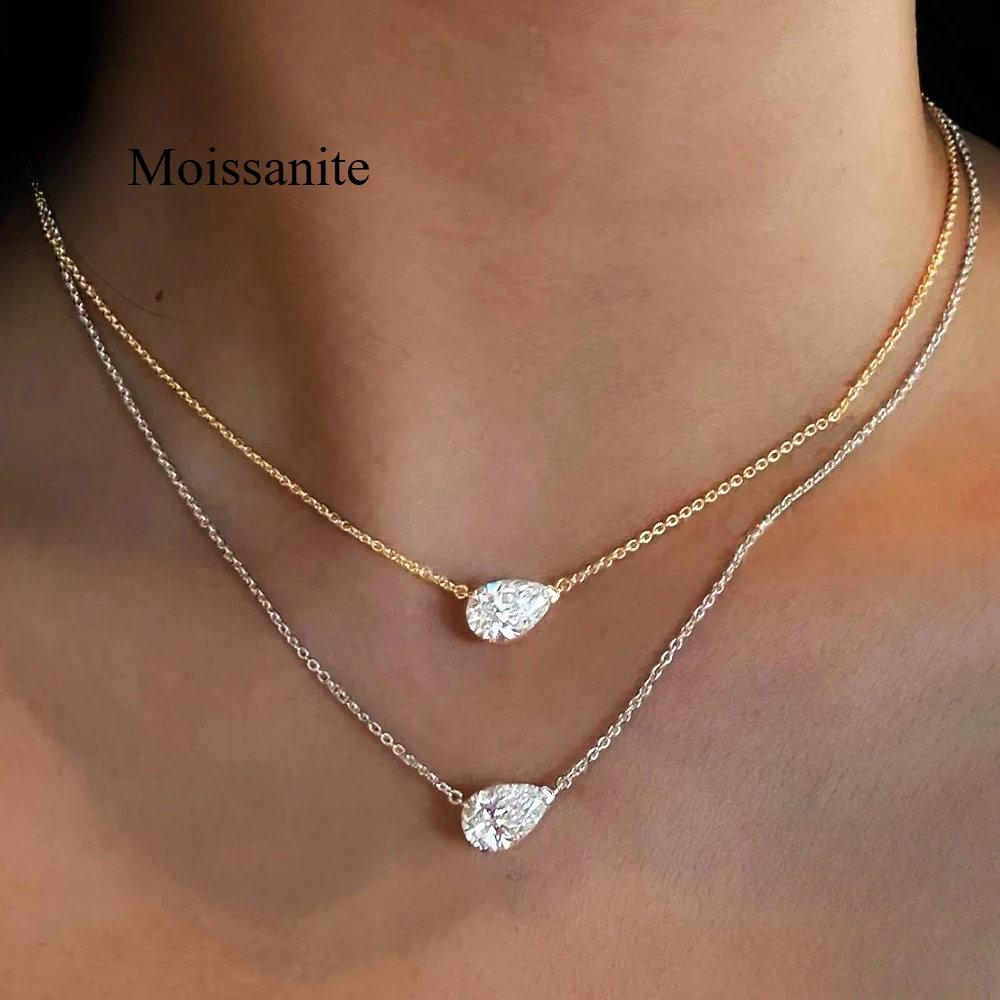

1-3CT Pear Cut Moissanite Pendant Necklace S925 Silver East West Solitaire Water Drop Diamond Neck Chain for Women Jewelry Gift