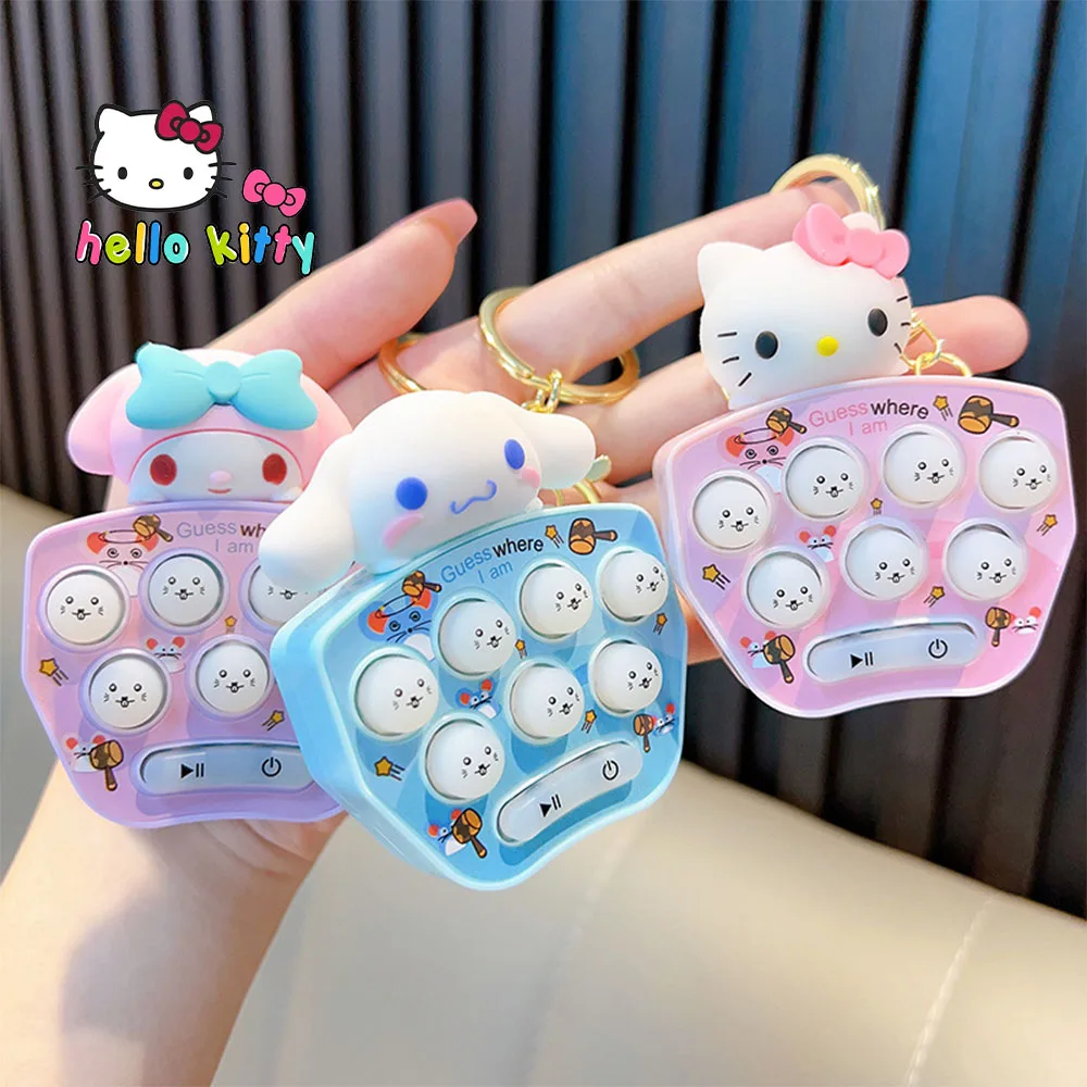 Hello Kitty Sanrio Fun Mini Palm Hit Ground Mouse Anime Toy Game Machine Key Chain Cute Cartoon Creative Feature Gift Pendant