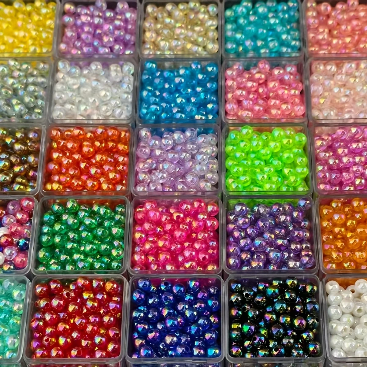 1050 Stück 6mm Zufällig Farblich Gemischte AB-Farben Runde Acrylperlen Set für DIY Herstellung Basteln Armband Halskette – Detail 2