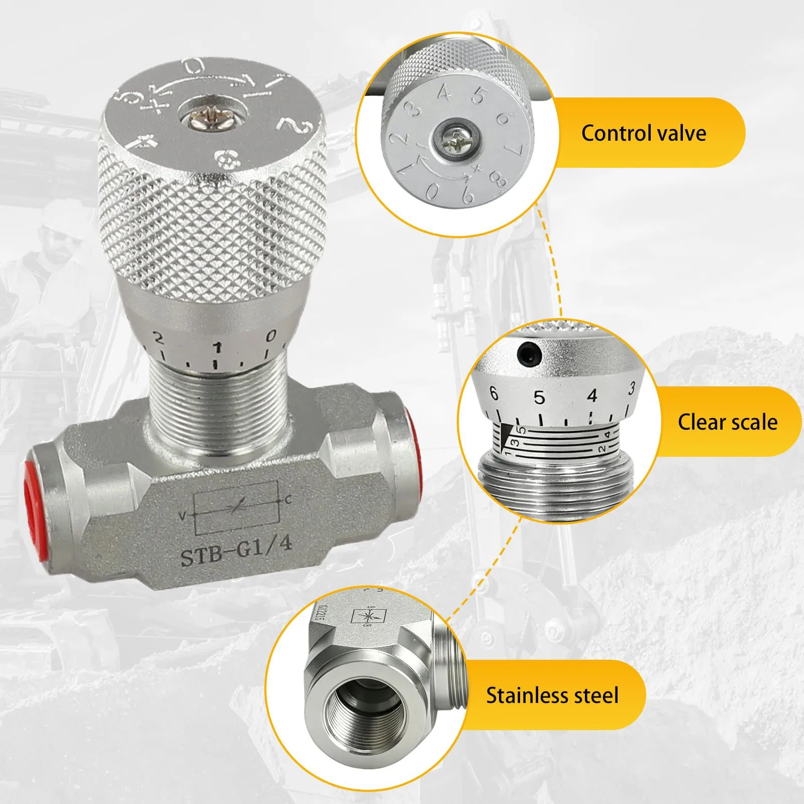 Replacement Hydraulic Valve For STB G1/4 Hydraulic Flow Control Valve For 0.8-2 Ton Excavators 06+08L