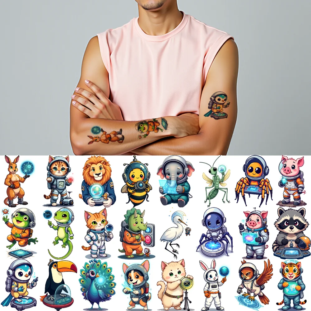 

28 шт., временные татуировки, наклейки с животными, временные татуировки, космические наклейки для щек, плеч