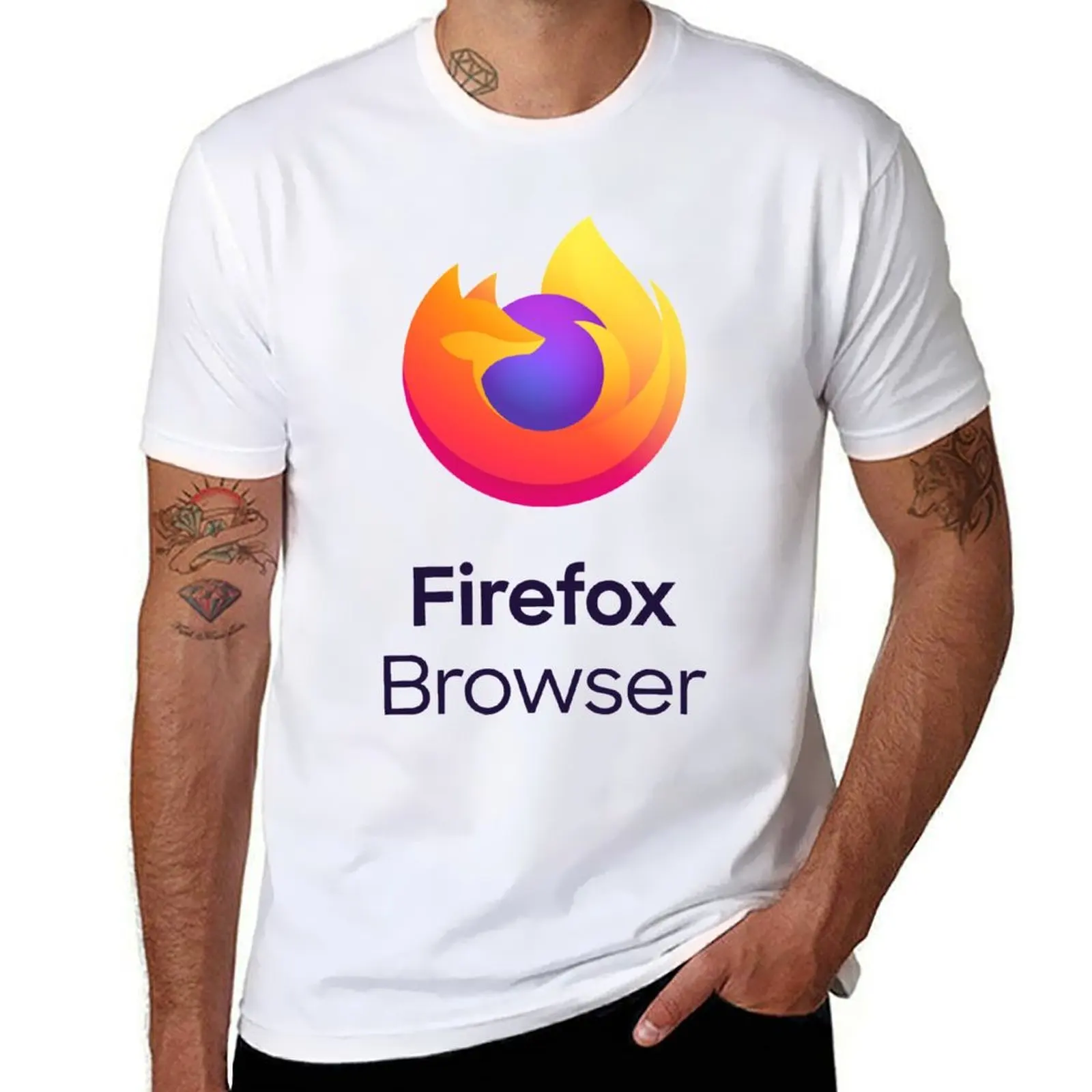 تي شيرت Firefox (الشعار الجديد) للرجال، تي شيرت أبيض للرجال، تي شيرت رجالي