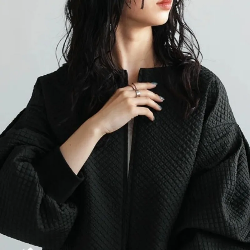 OCEANLOVE Puff Sleeve Jackets for Women Japanese Style Solid Black Vintage Chaquetas Mujer Chic Autumn Winter Loose Outwears
