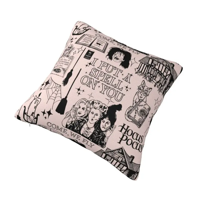 Custom Hocus Pocus Witches Pink Halloween Cushion Cover Velvet Modern Pillow Case