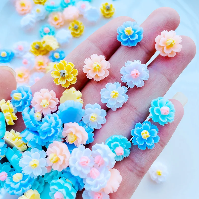 60 Pcs New 12mm Kawaii Cute Mixed Flowers Flat Back Resin Cabochons Scrapbooking DIY Jewelry Craft Decoration Accessorie J75