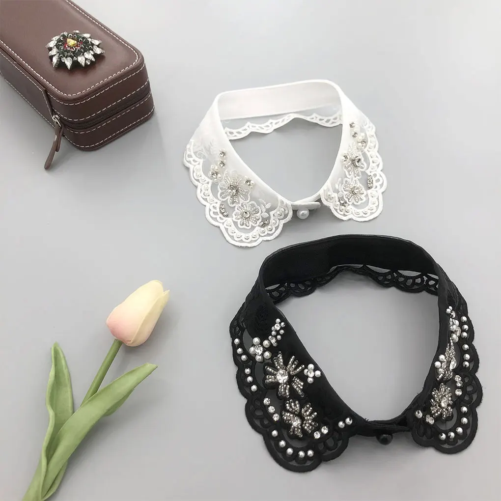 

Lace With Pearls Fake Collar For Blouses High-end And Elegant Accessories Detachable Collar Shirt