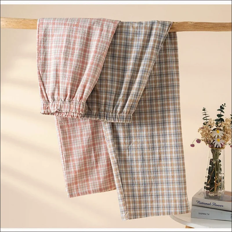 

Женские пижамные брюки из 100% хлопка для весны и лета, мягкие домашние штаны в клетку для сна и отдыха